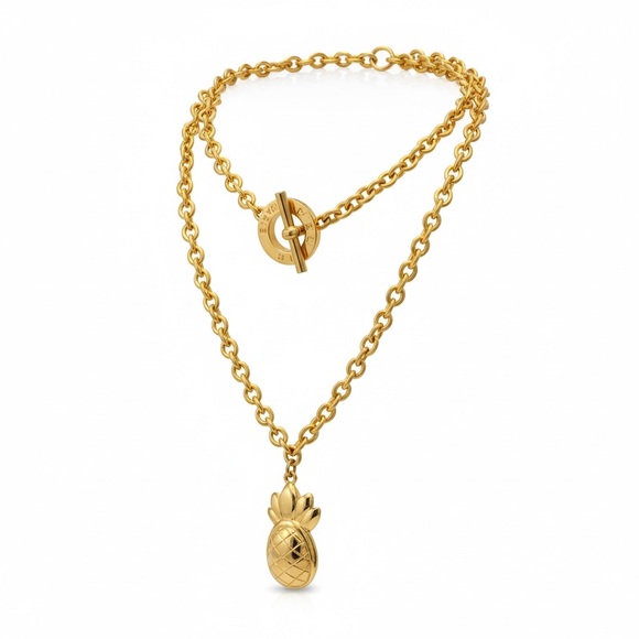 Celine Gold-Plated Pineapple Pendant Toggle Necklace Or Belt - Picture 9 of 12